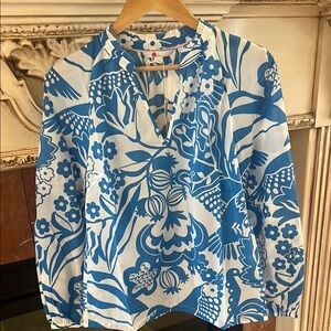 Boden Blue and White Floral Blouse Size 4 New With Tag